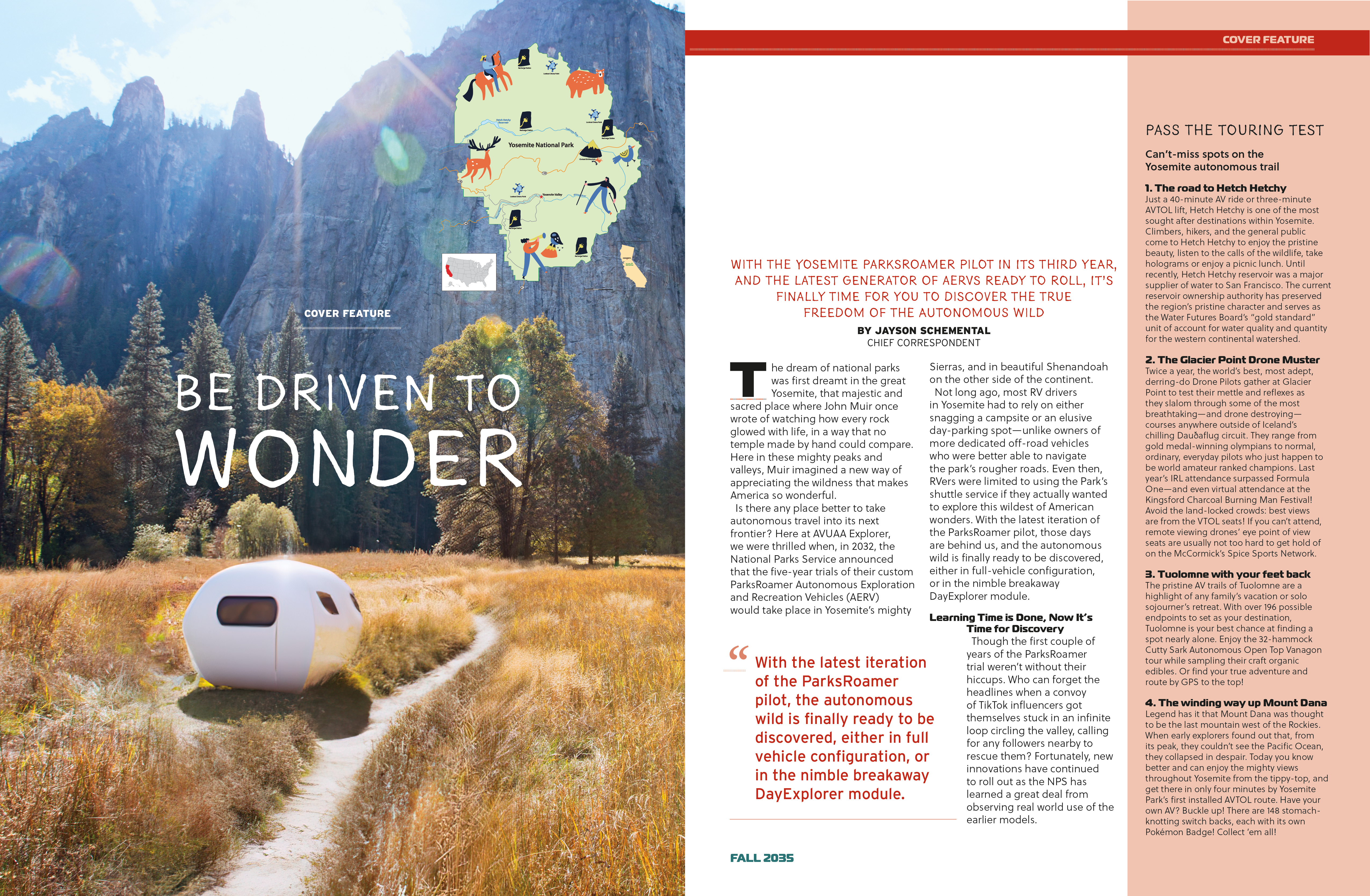 Spread from the Near Future Laboratory's magazine from a possible autonomous vehicle future